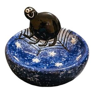 Super Cute & Whimsical Halloween Ceramic 7" Candy Dish Bowl Spider w/Web & Stars